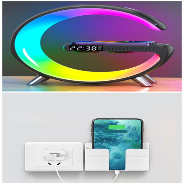 Smart G-Shaped LED Lamp with Bluetooth Speaker & Wireless Charger - For Bedroom Home Decor - Image 4