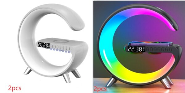 Smart G-Shaped LED Lamp with Bluetooth Speaker & Wireless Charger - For Bedroom Home Decor - Image 2